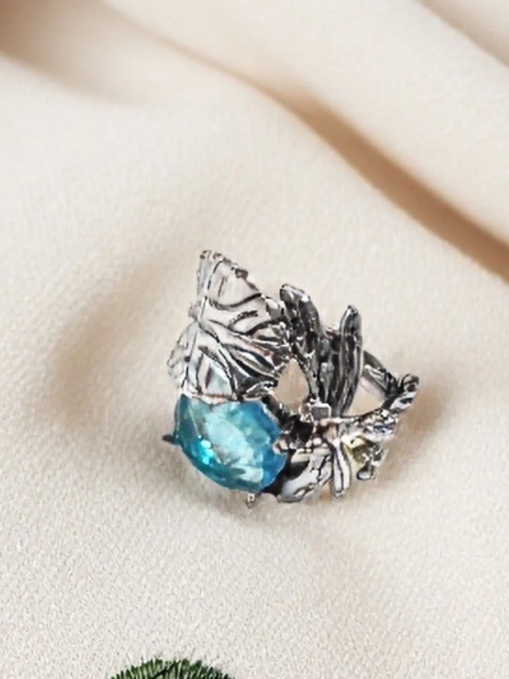 Jeweled DragonFly Ring Silver Band Blue Color Cubic Zirconia Insect Women’s 6